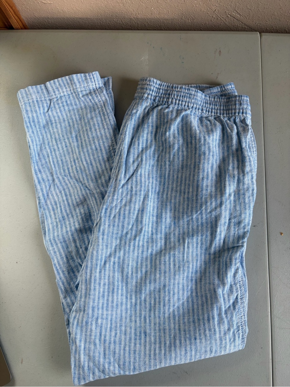 Light Blue Striped Linen & Cotton Lounge Pants